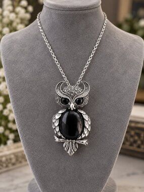 Obsidian Owl Pendant Necklace